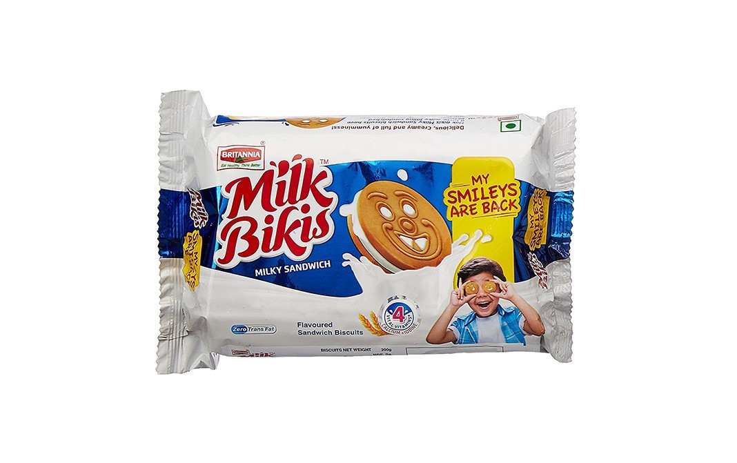 Britannia Milk Bakis Milky Sandwich (Flavoured Sandwich Biscuits)   Pack  200 grams